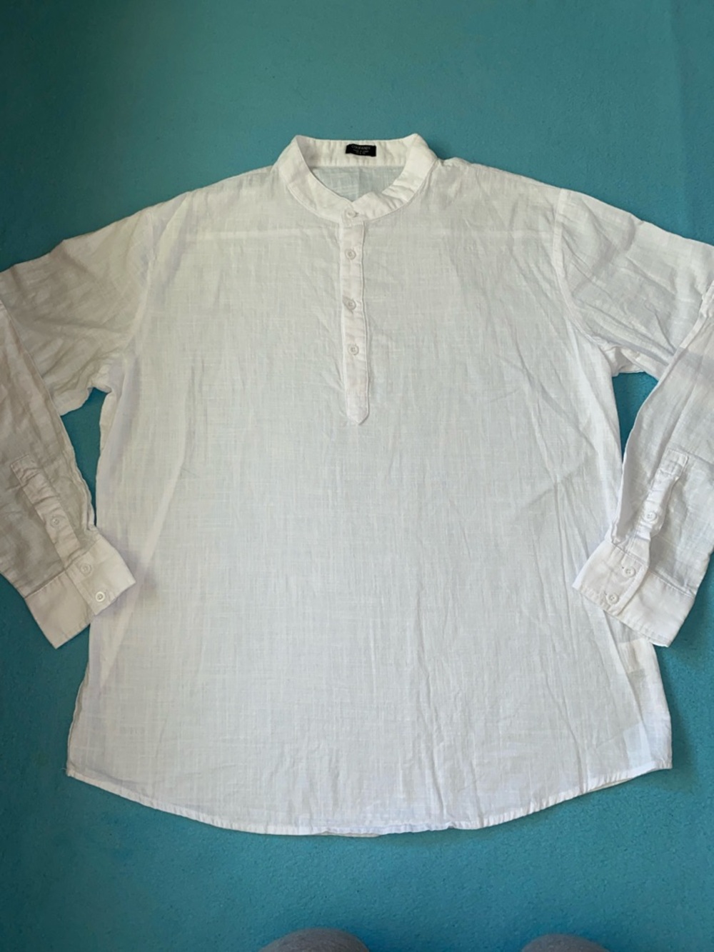 COOFANDY cotton hemp henley roll tab long sleeve top white NEW size L